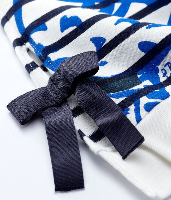 Baby Girls' Long-Sleeved Jersey Breton Top MARSHMALLOW white/SMOKING blue