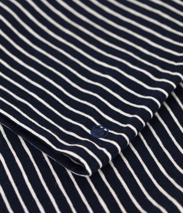 Women's Straight long-sleeved scoop neck T-shirt in slub jersey. blue/beige