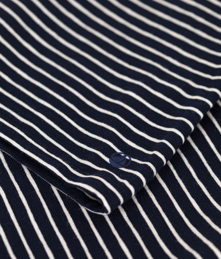 Women's Straight long-sleeved scoop neck T-shirt in slub jersey. blue/beige