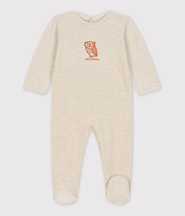 Babies' Owl Patterned Velour Sleepsuit MONTELIMAR CHINE