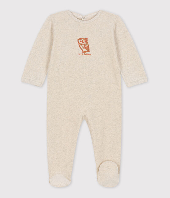 Babies' Owl Patterned Velour Sleepsuit MONTELIMAR CHINE beige