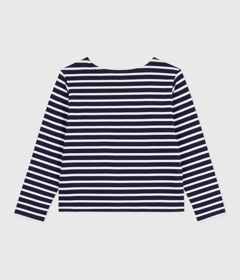 Women's stripy cotton Breton top SMOKING blue/MARSHMALLOW white