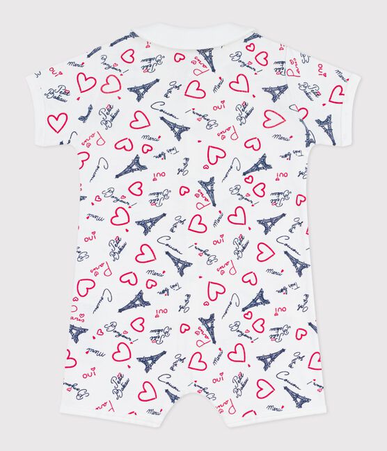 Babies' Paris print cotton playsuit with a collar MARSHMALLOW white/MULTICO white