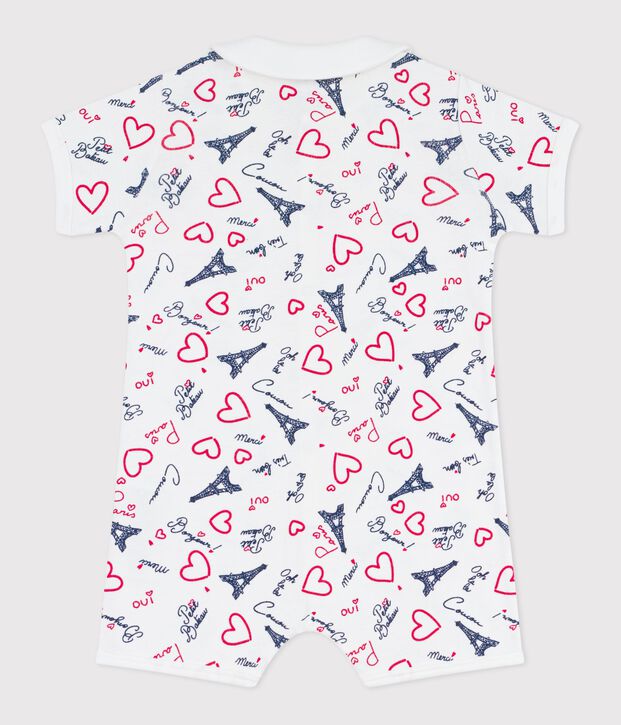 Babies' Paris print cotton playsuit with a collar white/multicolor
