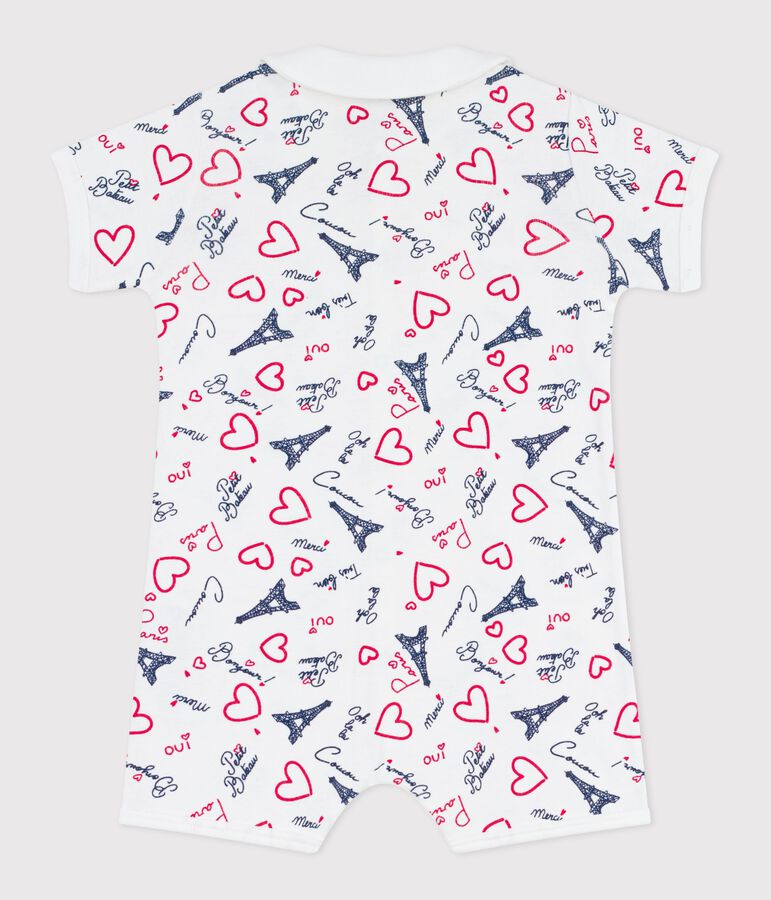 Babies' Paris print cotton playsuit with a collar white/multicolor