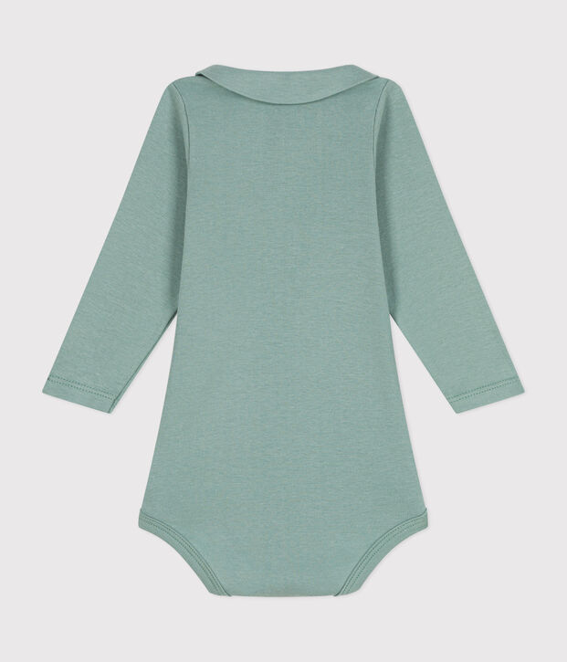Babies' long-sleeved cotton bodysuit with a collar green