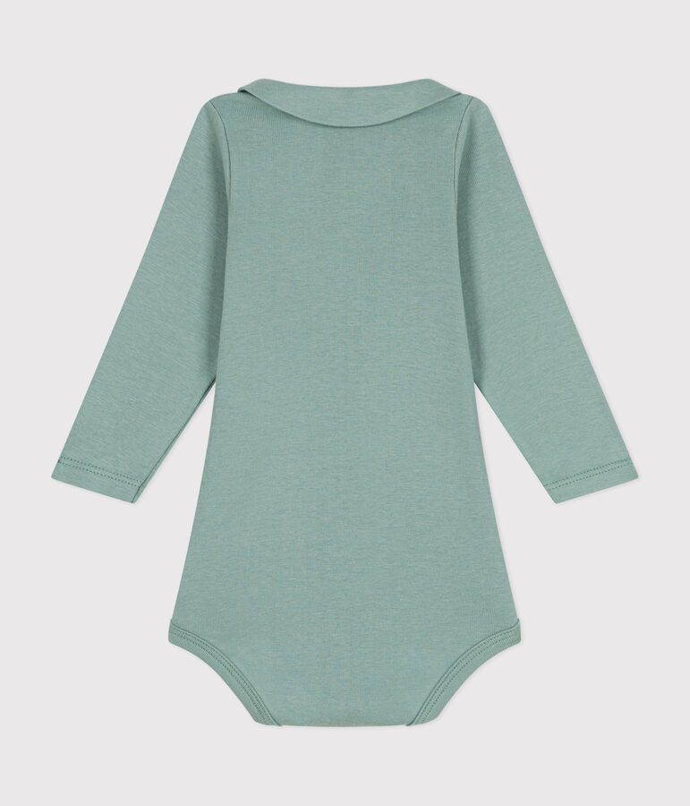 Babies' long-sleeved cotton bodysuit with a collar green