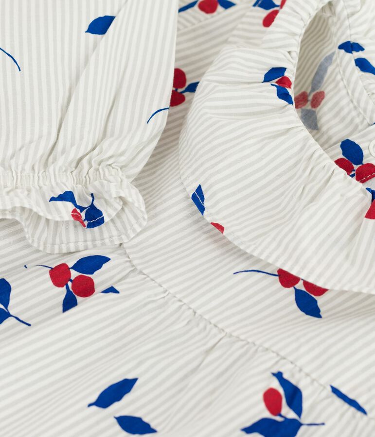 Babies' long-sleeved berry-print cotton poplin blouse blue/multicolor