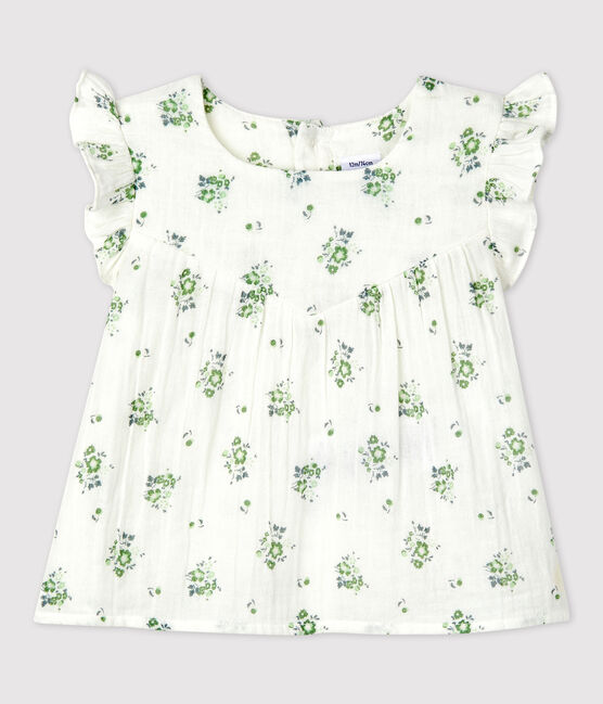 Babies' Short-Sleeved Organic Cotton Gauze Floral Print Blouse MARSHMALLOW white/MULTICO white