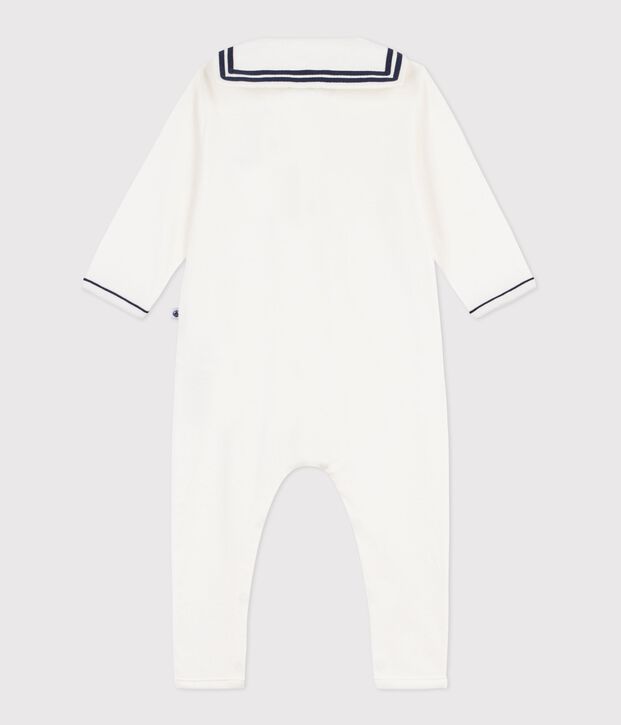 Babies' footless cotton pyjama suit with a sailor collar white