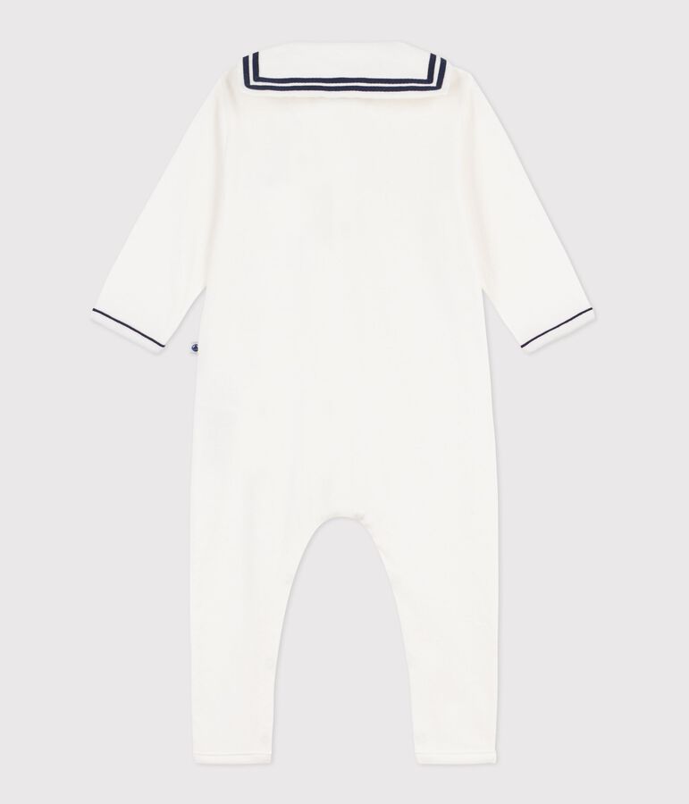 Babies' footless cotton pyjama suit with a sailor collar MARSHMALLOW white