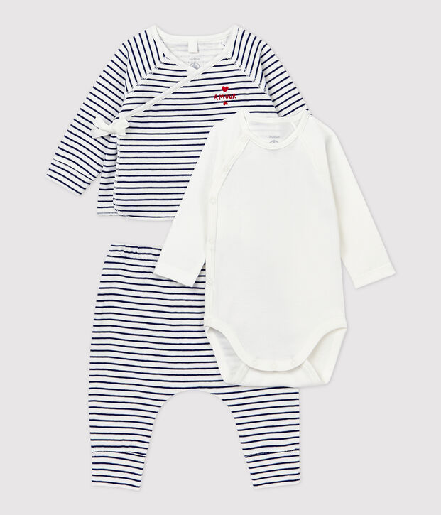 Babies' Striped Organic Cotton Clothing - 3-Pack white/blue