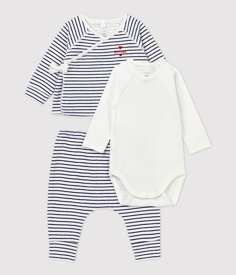 Babies' Striped Organic Cotton Clothing - 3-Pack white/blue