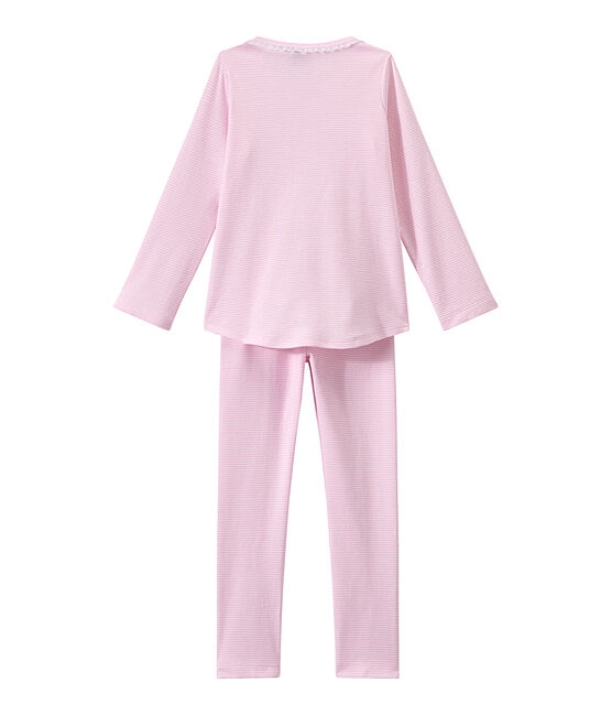 Girl's milleraies-striped pyjamas BABYLONE pink/ECUME white