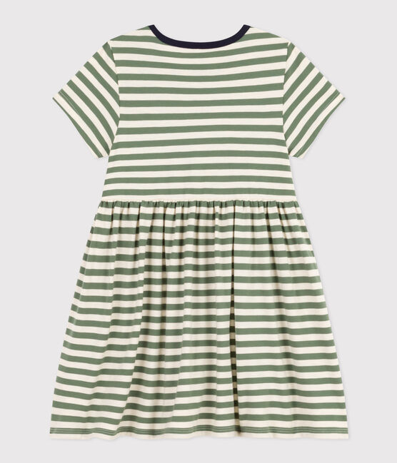Girls' Stripy Short-Sleeved Cotton Dress CROCO green/AVALANCHE
