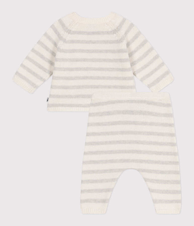 Babies' two-piece set in a wool and cotton knit white/beige