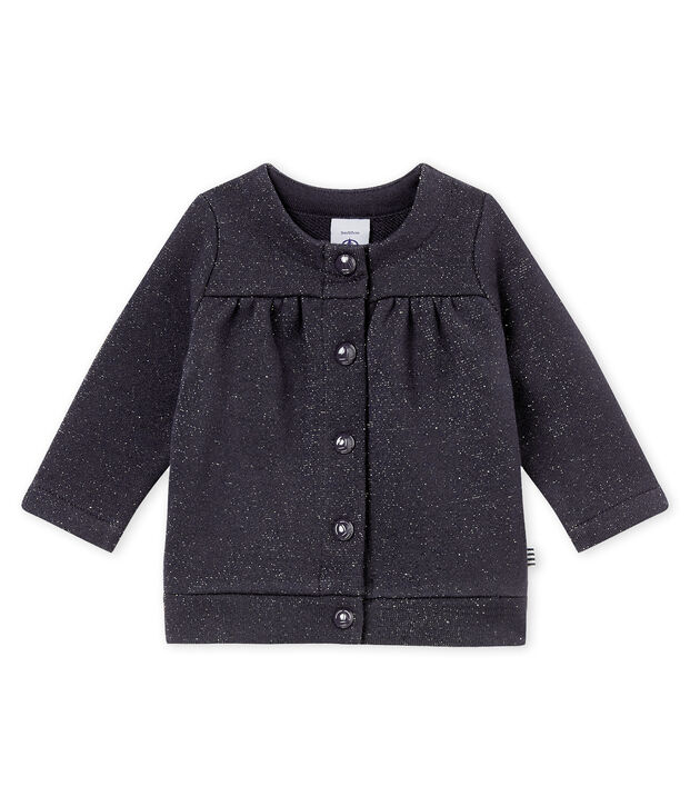 Baby girl's shiny cotton sweatshirt cardigan blue/yellow