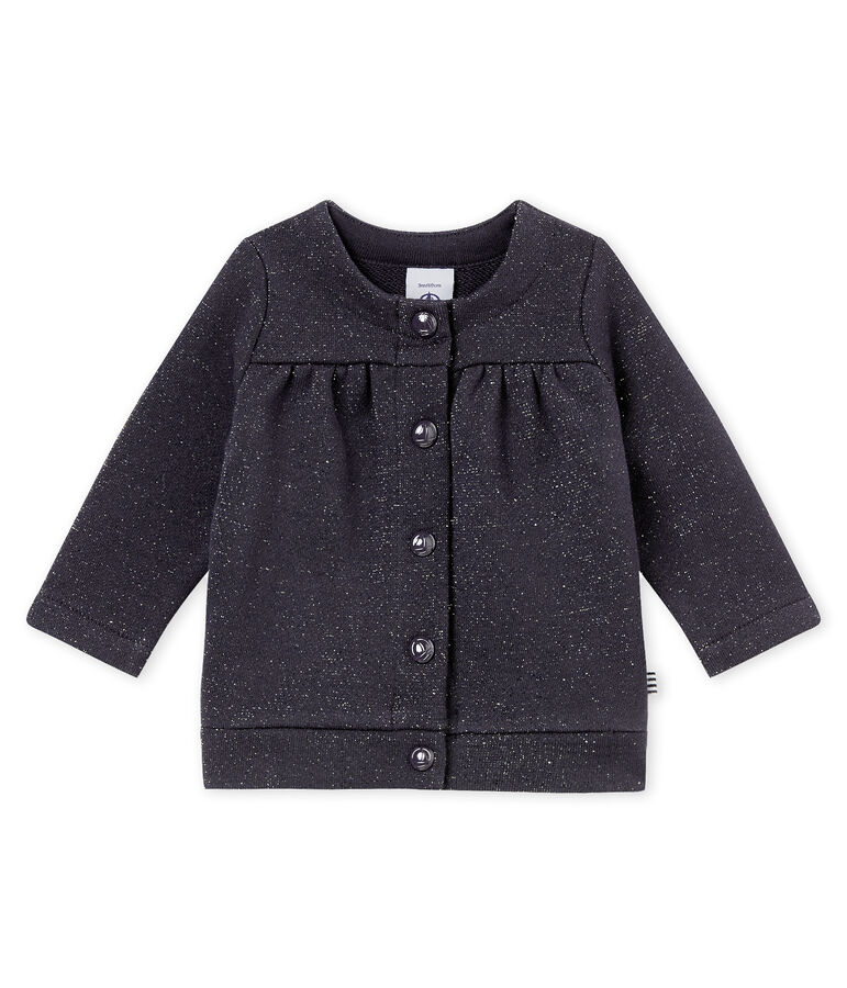 Baby girl's shiny cotton sweatshirt cardigan blue/yellow