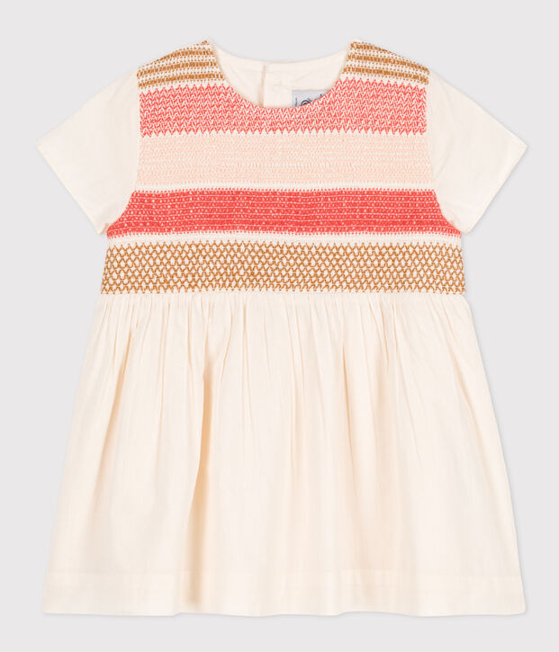 Babies' Smocked Short-Sleeved Dress Ecru/multicolor