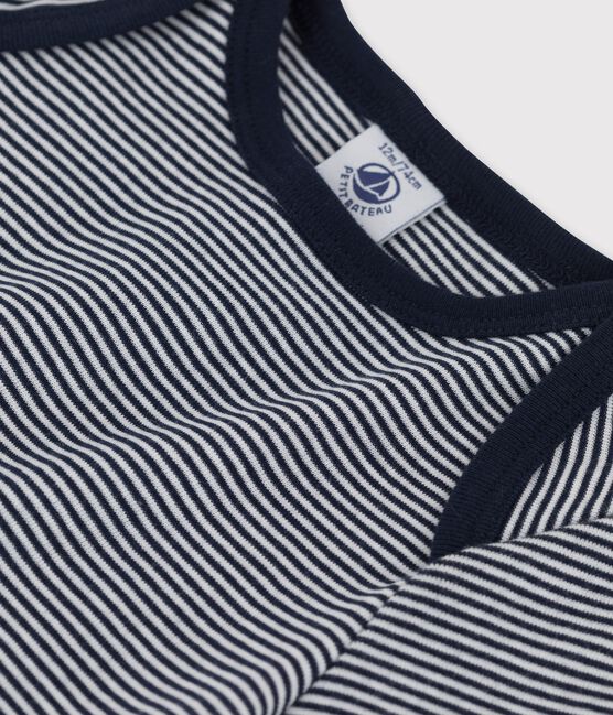 Babies' Organic Cotton Pinstriped Short-Sleeved T-Shirt SMOKING blue/MARSHMALLOW white