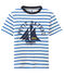 Boy's striped screen print T-shirt MARSHMALLOW white/PERSE blue