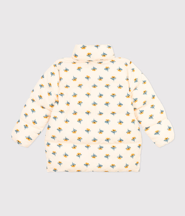 Girls' puffer jacket with fold-out hood Ecru/multicolor