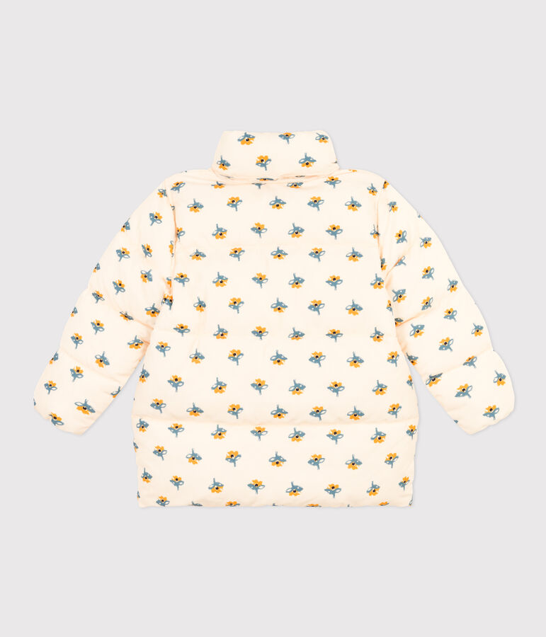 Girls' puffer jacket with fold-out hood Ecru/multicolor