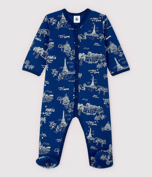 Babies' Toile de Jouy Paris Tube Knit Sleepsuit blue/white