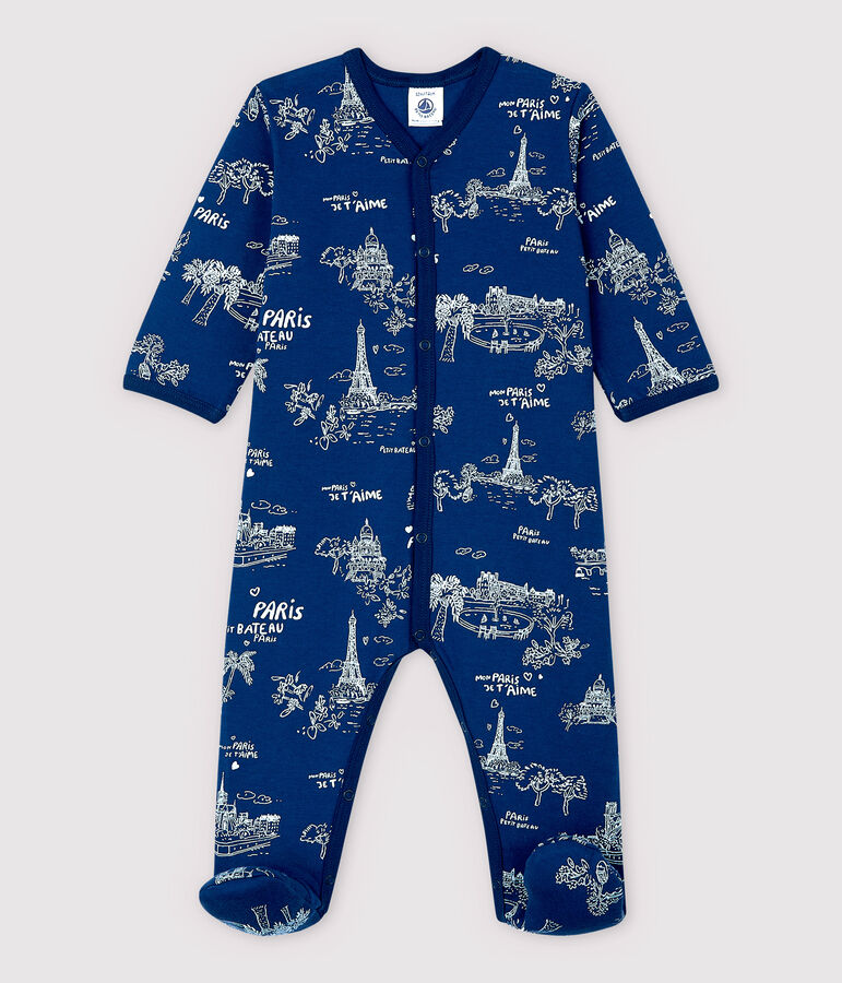 Babies' Toile de Jouy Paris Tube Knit Sleepsuit blue/white