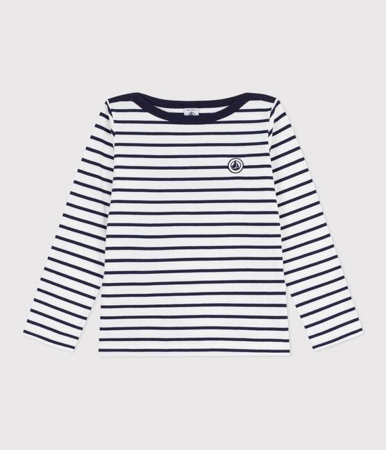 Children's iconic stripy cotton Breton top MARSHMALLOW white/SMOKING blue