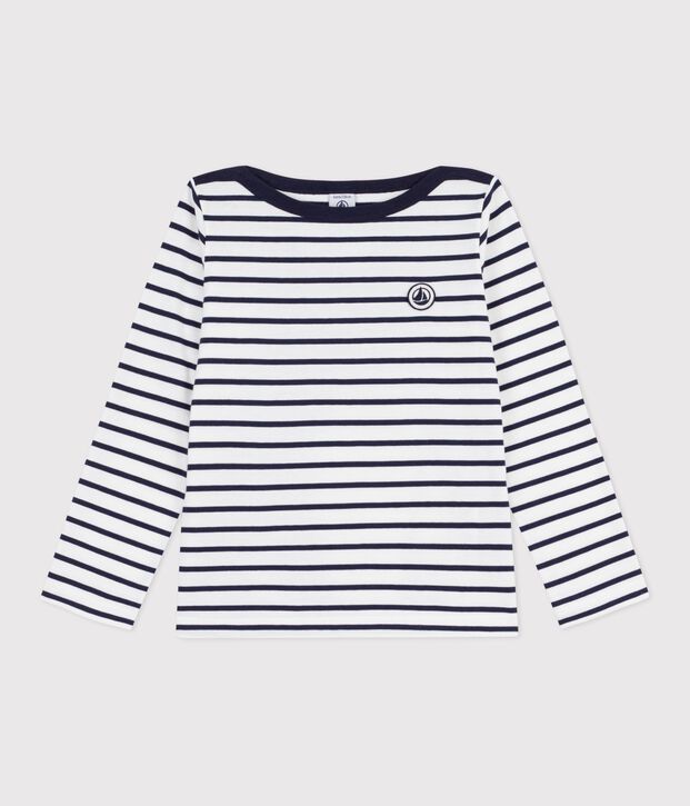 Children's iconic stripy cotton Breton top white/blue