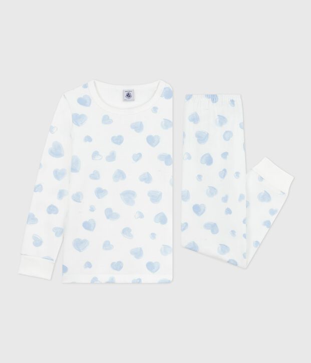 Children's pyjamas in heart-printed fleece white/multicolor