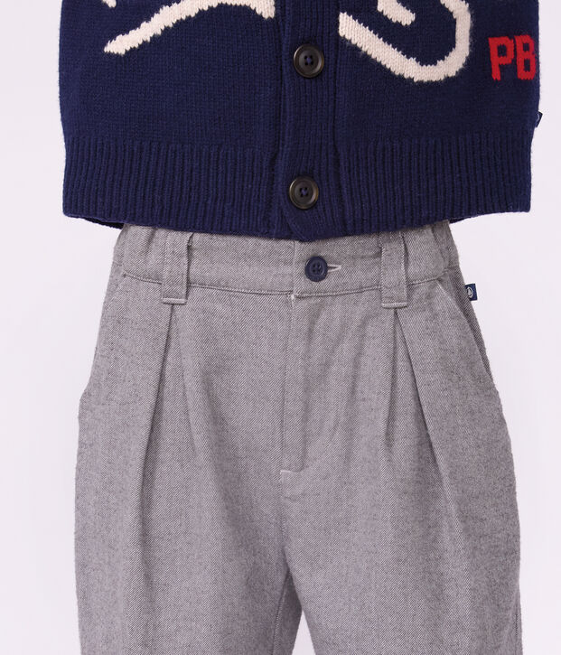 Children's pleated cotton flannel trousers grey