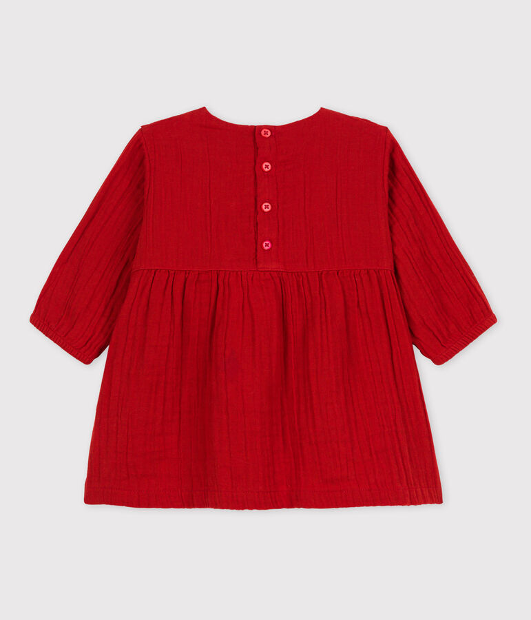 Babies' Long-Sleeved Cotton Gauze Dress red