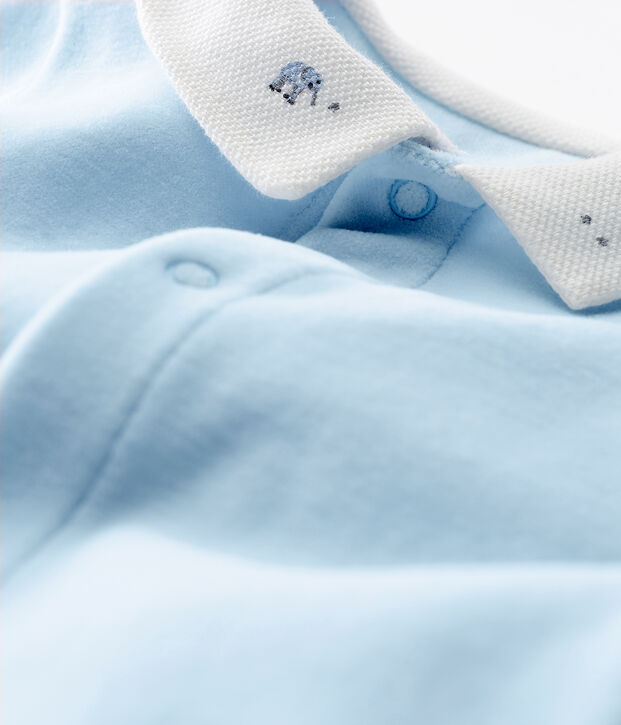 Baby boys' sleepsuit in plain cotton velour blue