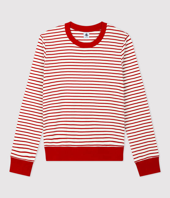 Women's Breton Stripe Cotton T-Shirt MARSHMALLOW white/TERKUIT red