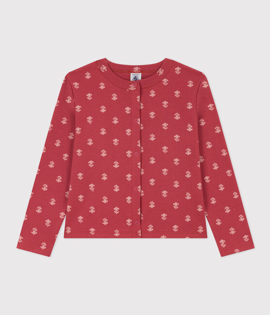 Girls' Patterned Cotton Cardigan PAPI pink/AVALANCHE beige