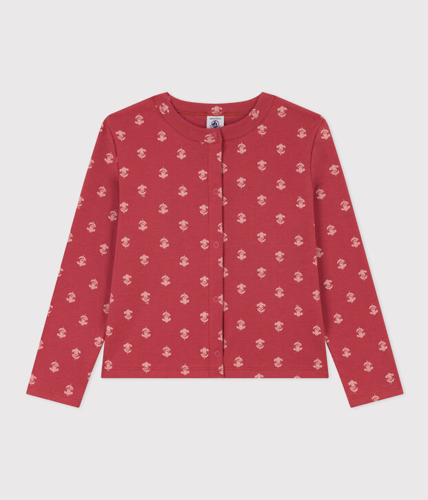 Girls' Patterned Cotton Cardigan pink/ecru