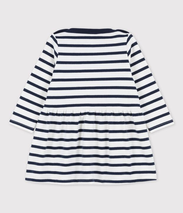 Babies' Iconic Thick Organic Jersey Long-Sleeved Dress white/blue