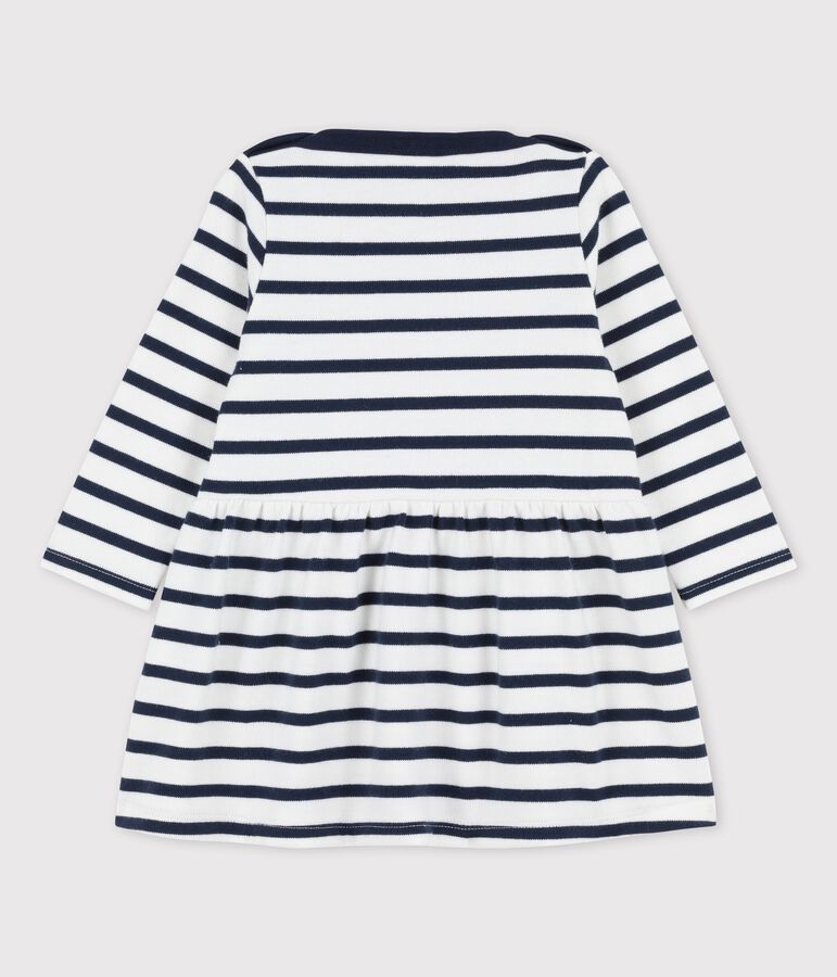 Babies' Iconic Thick Organic Jersey Long-Sleeved Dress MARSHMALLOW white/SMOKING blue