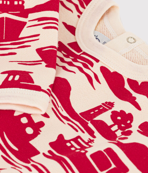 Babies' Patterned Fleece Sweatshirt Ecru/red