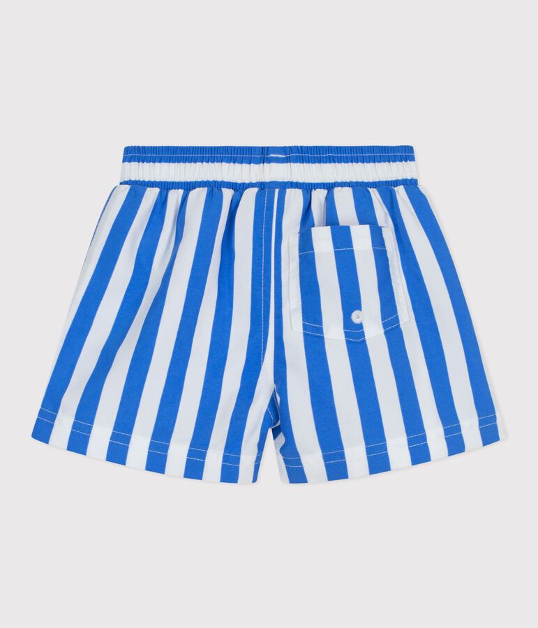 Babies' stripy swim shorts DELPHINIUM /MARSHMALLOW