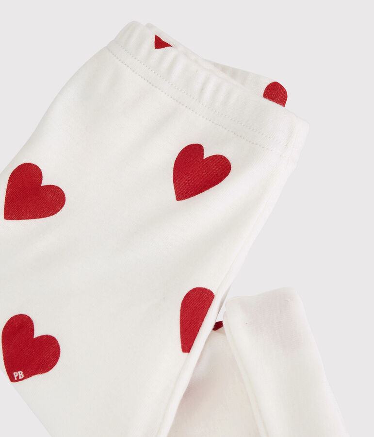 Babies' Red Heart Patterned Organic Cotton Trousers MARSHMALLOW white/TERKUIT red