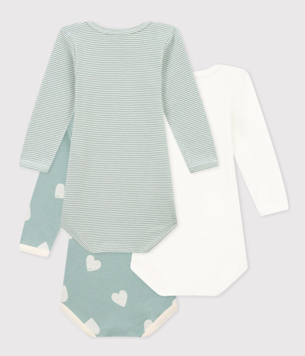 Babies' Heart Patterned Long-Sleeved Cotton Bodysuits - 3-Pack multicolor