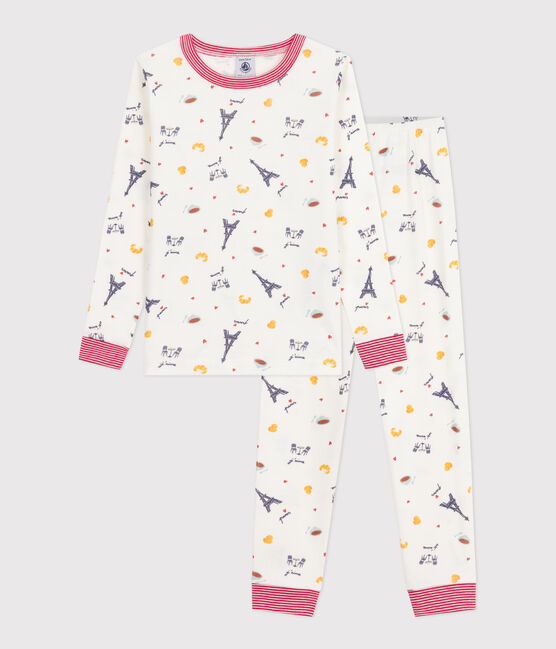Children's pyjamas in cotton with snug-fitting legs MARSHMALLOW white/MULTICO white