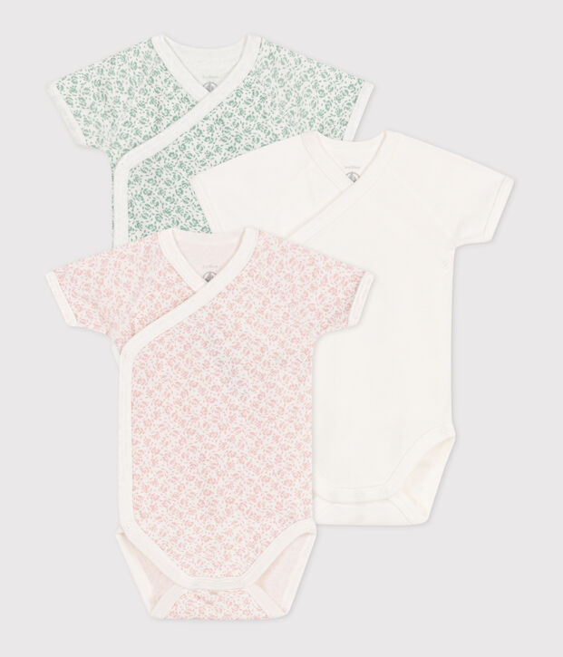 Babies' short-sleeved printed cotton wrapover bodysuits - 3-Pack multicolor