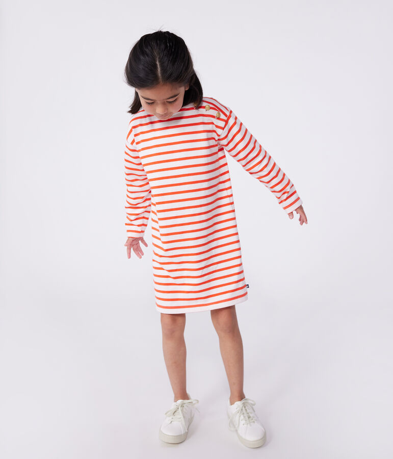 Children's long-sleeved stripy cotton dress FLEUR pink/SPICY