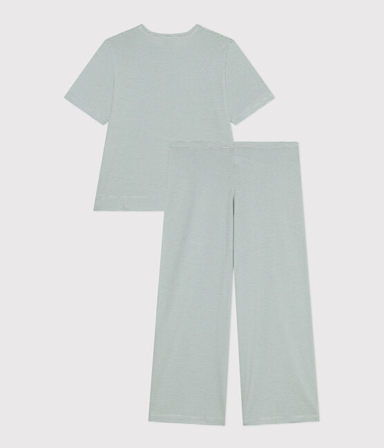 Women's Pinstriped Cotton Pyjamas PAUL blue/MARSHMALLOW white