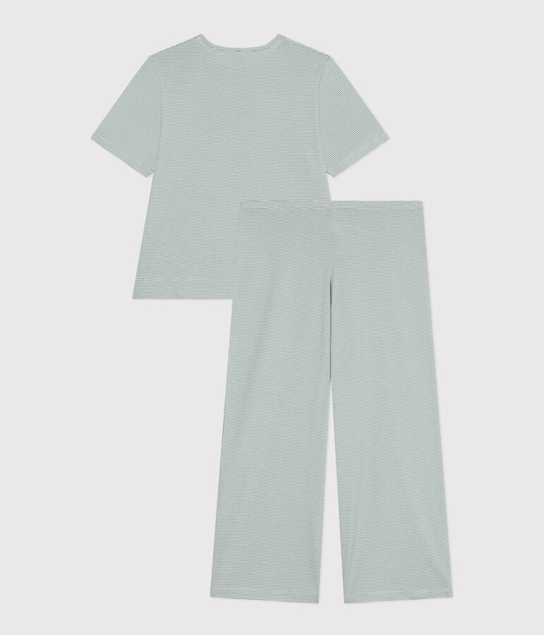 Women's Pinstriped Cotton Pyjamas green/white