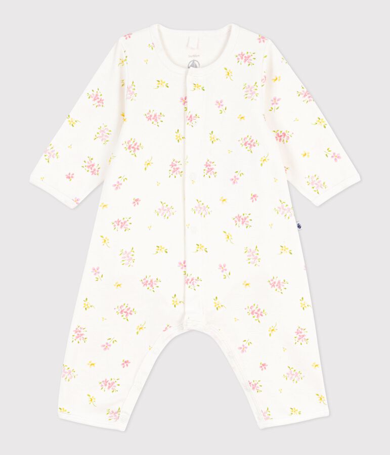 Babies' footless floral-print cotton bodyjamas MARSHMALLOW white/MULTICO white